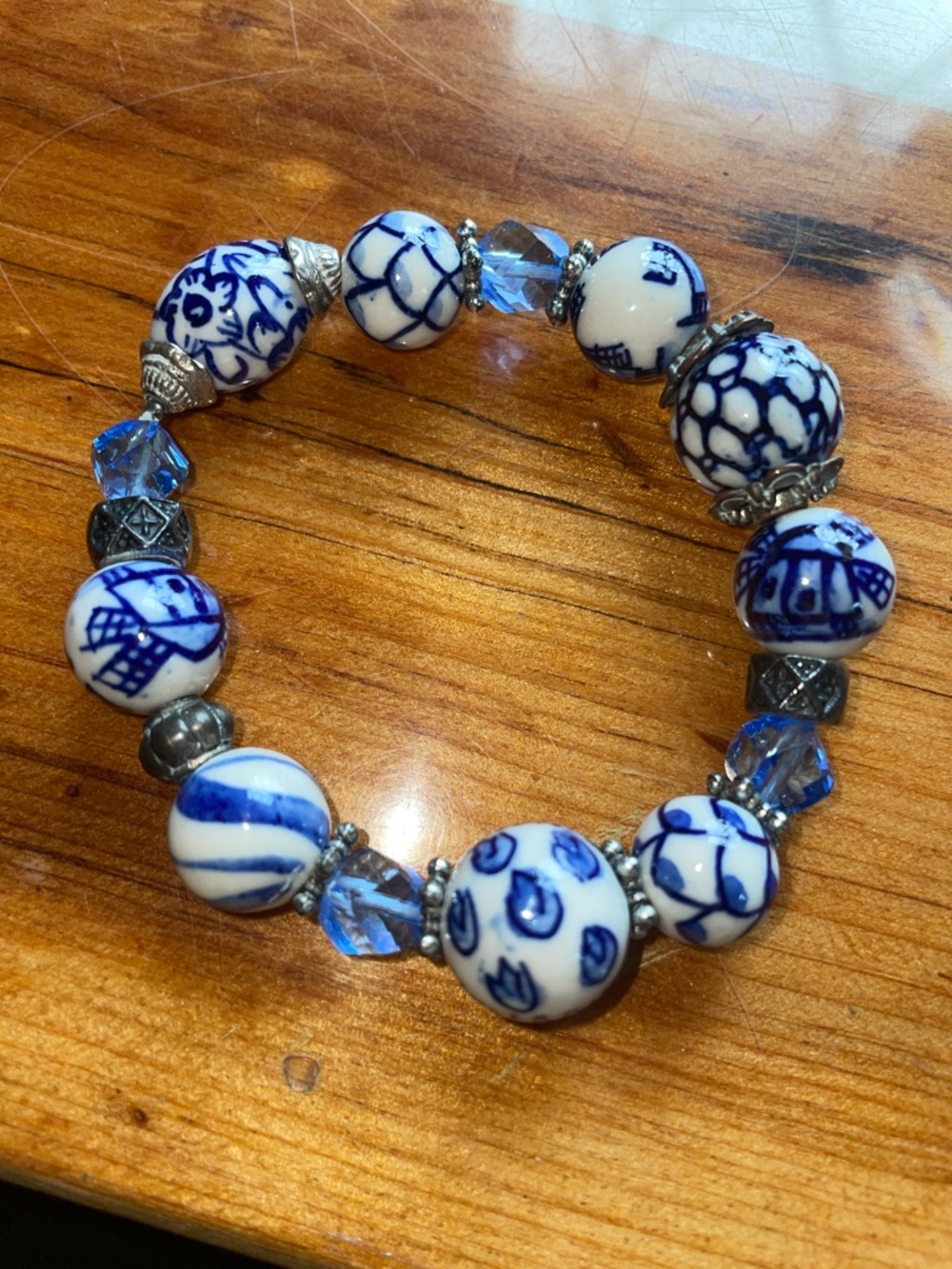 Vintage DELFT Blue and White Porcelain Bead Bracelet From Holland